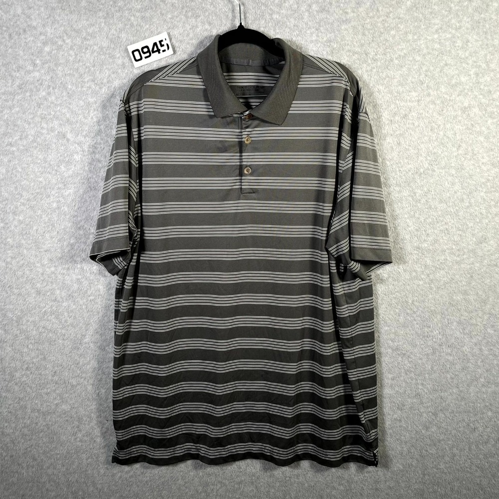 Nike Golf Tour Performance Polo Shirt Mens XL Gray White Striped Dri Fit Tennis